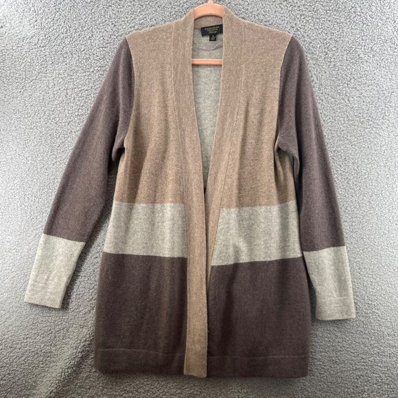 Charter Club Cashmere Cardigan Sweater Colorblock Browns Size Medium - Picture 1 of 7